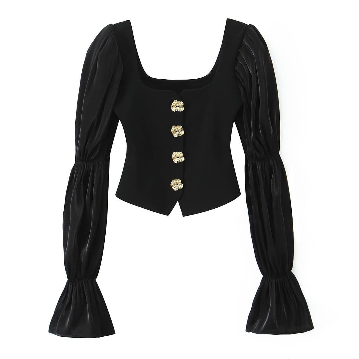 PB&ZA Women's 2025 Fall New Fashionable Sweet Style Button Patch Elastic Top 5584218