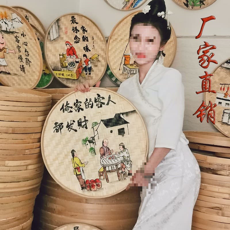 Hand-painted Bamboo Woven Basket Painting, New Year Flavor Noodle Shop, Farmhouse Snack Wall Decoration, Restaurant Decoration, Private Room Dining Room Hanging Painting
