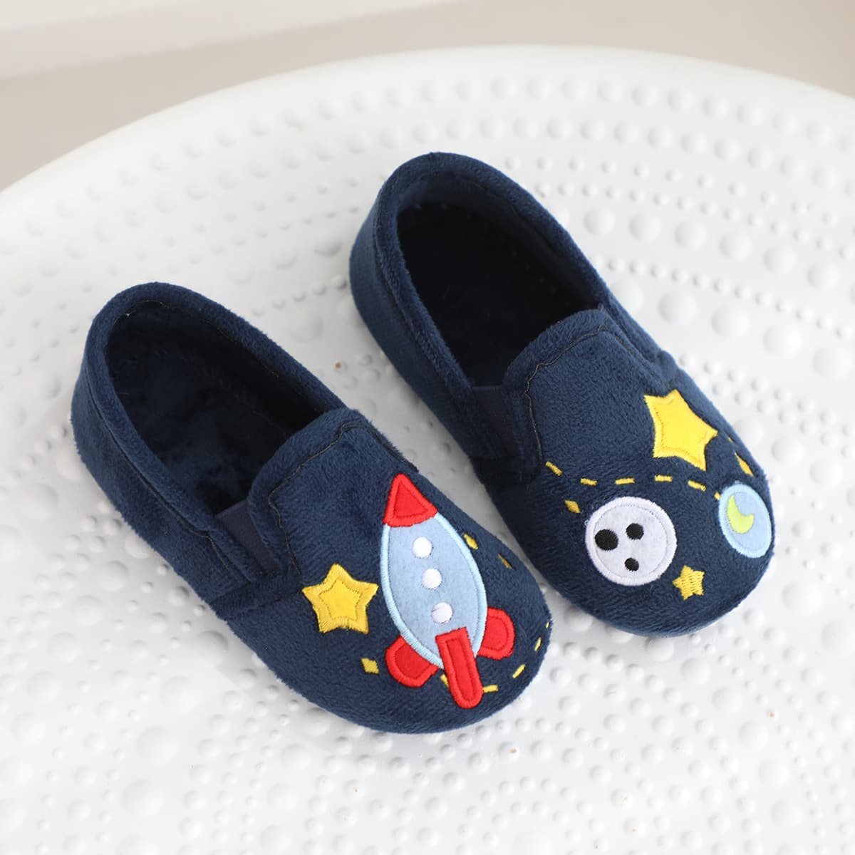 Spring/autumn/winter short plush boys' rocket planet indoor home shoes, anti-slip floor slippers, boys' heel-covered cotton shoes