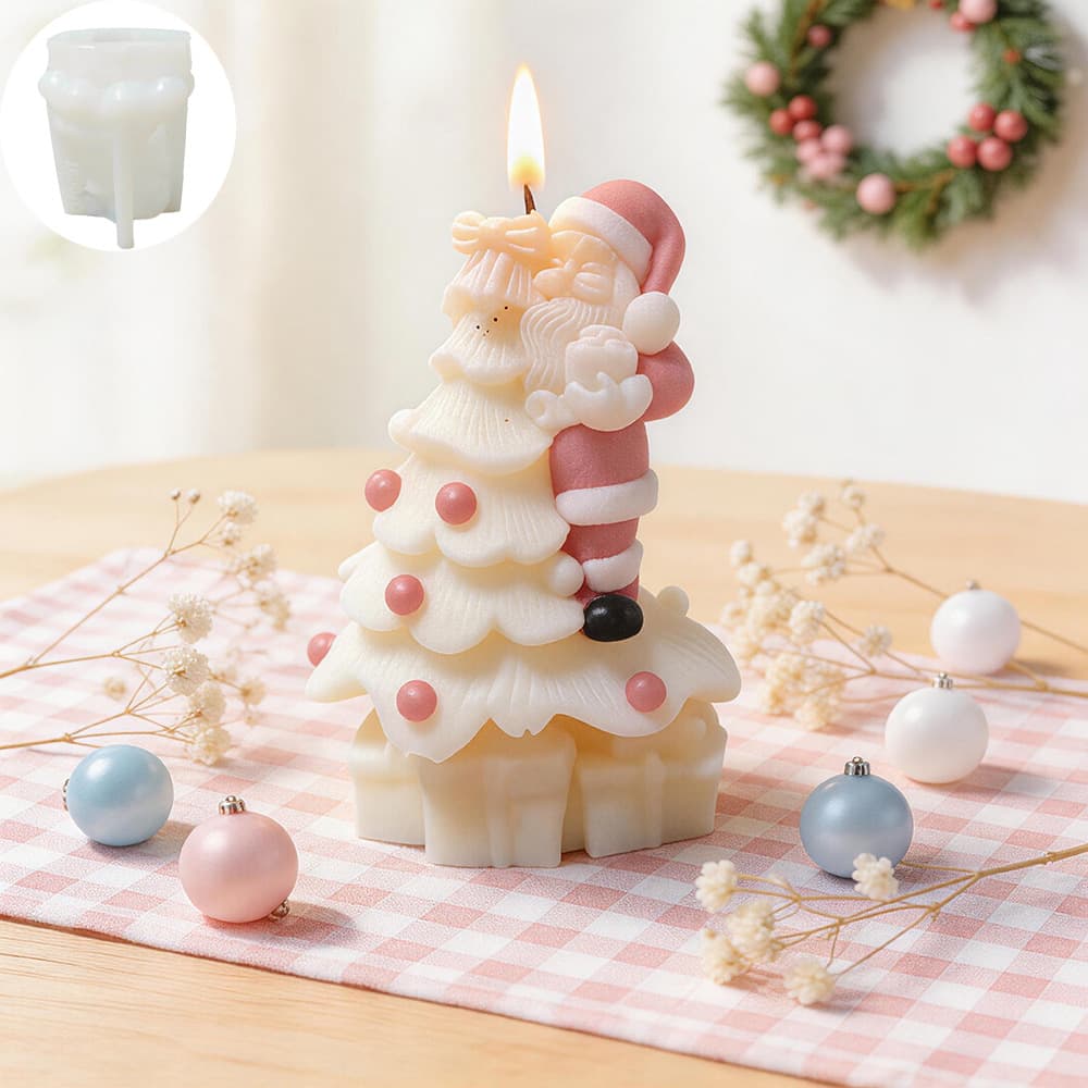 Quanmingxiang Mini Santa Claus Christmas Tree Scented Candle Silicone Mold 3D DIY Plaster Ornament