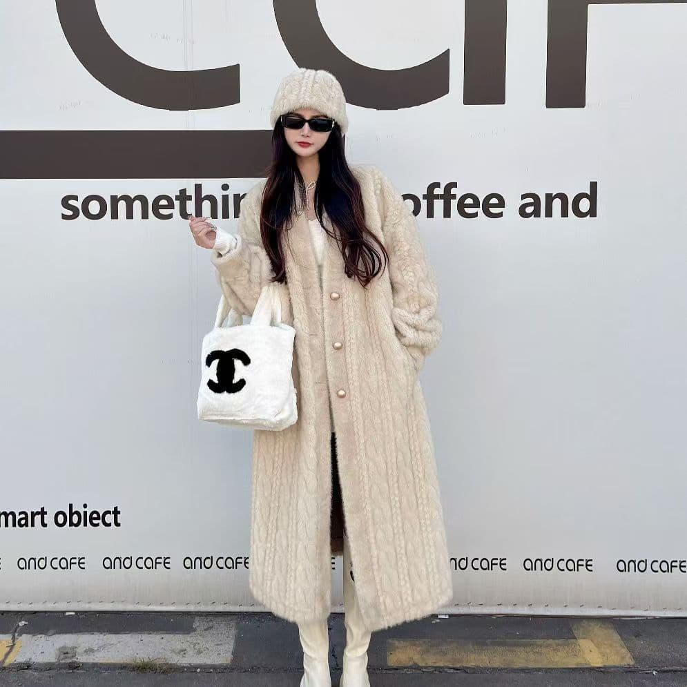 Eco-friendly Faux Fur Coat Women Autumn Winter 2024 New Mink Fur Fleece Faux Fur One-Piece Twist Eco-Friendly Long Trendy Coat