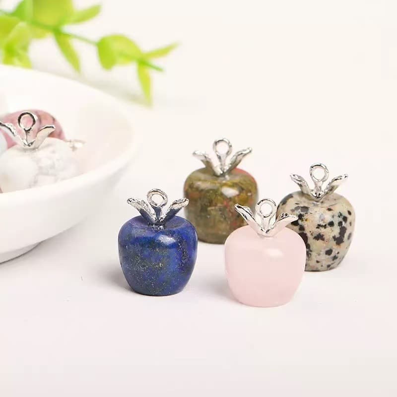 Natural Crystal Stone White Pink Amethyst Apple Ornament Tiger Eye Black Obsidian Carved Peace Fruit Halloween Gift