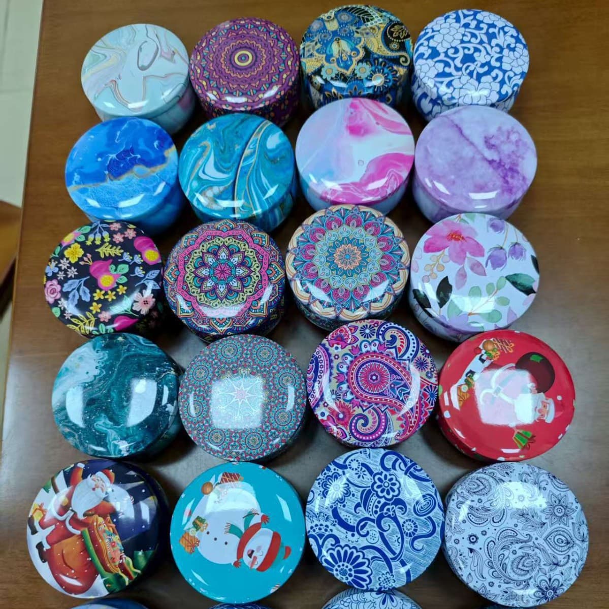 Wholesale Stock Tinplate Aromatherapy Candle Jar Round Flower Tea Candy Tin Metal Tinplate Large Belly Candle Jar