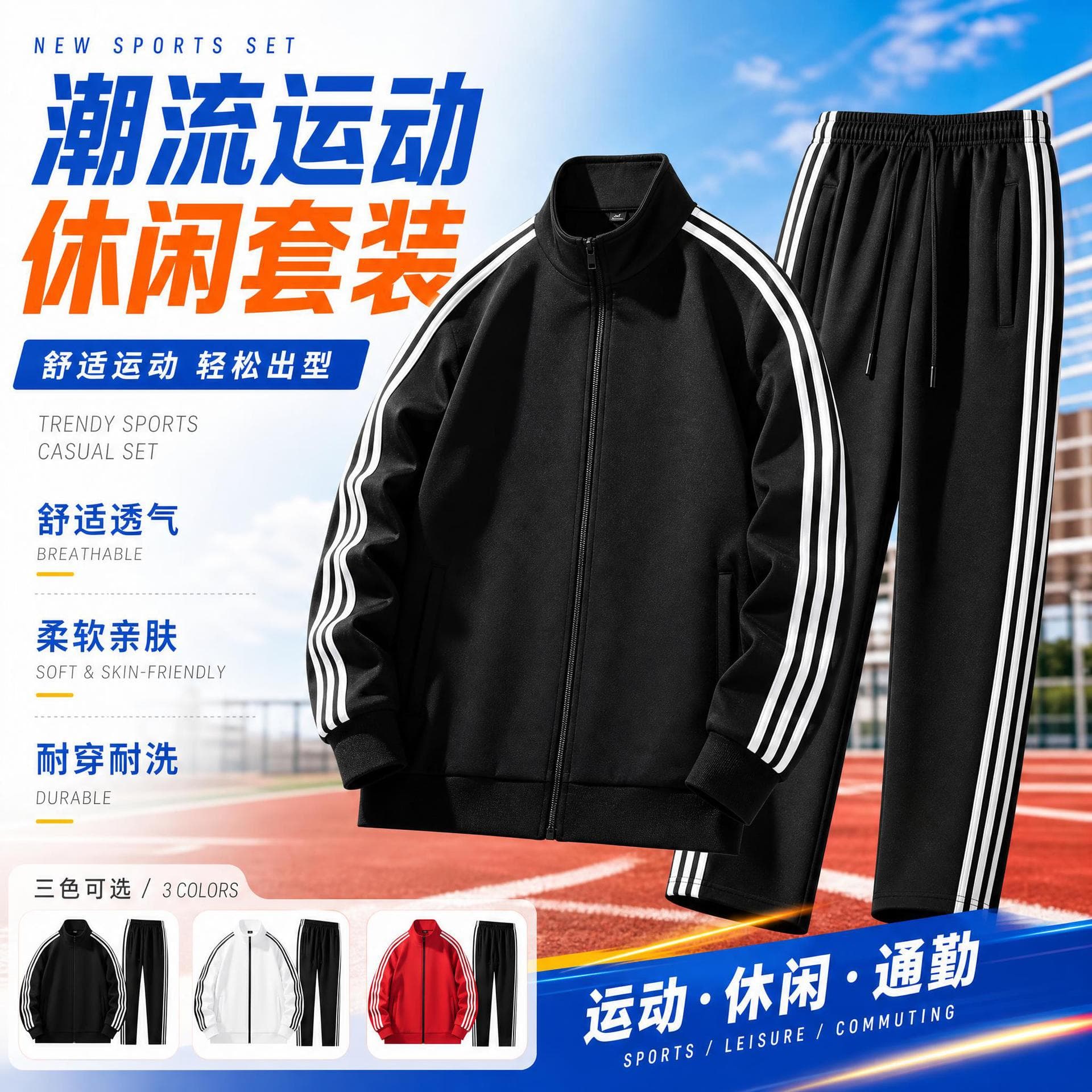 Cross-border foreign trade trendy zipper cardigan sports top elastic waist straight sweatpants simple commuter men's suit