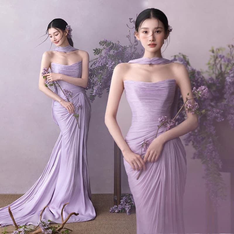Photo studio new purple gauze dress wedding style wedding photography studio new Chinese style female photo red dress