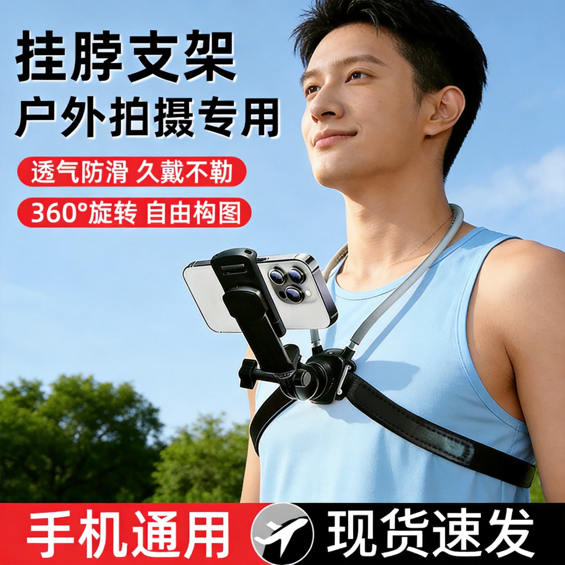 New mobile phone holder first angle shot chest fixed riding fishing multi-functional portable hanging neck holder