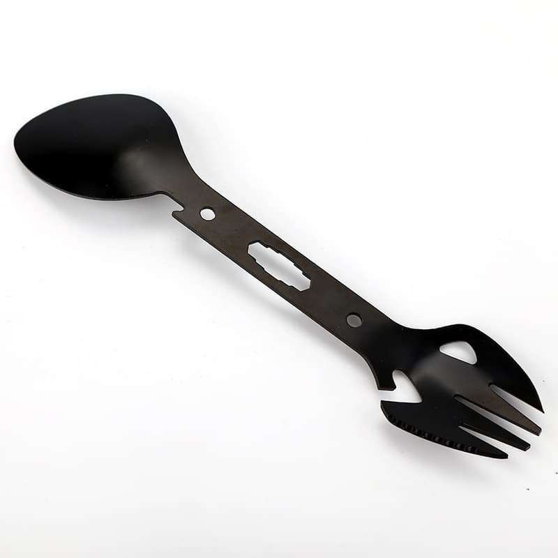 Cross-border outdoor stainless steel multi-functional fork and spoon cutlery set, harpoon camping survival equipment, Amazon bestseller