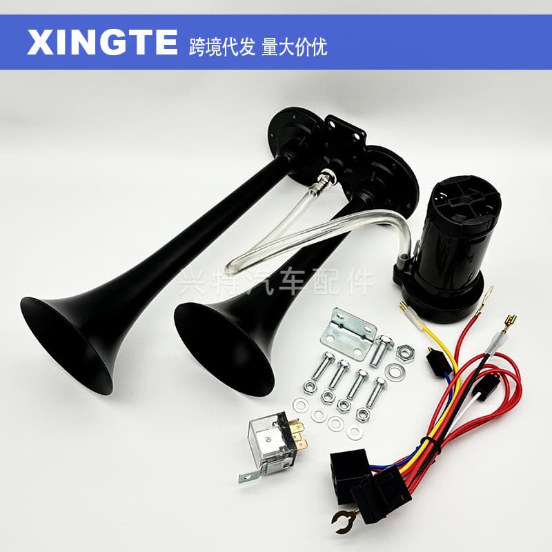 Cross-border 12V Dual-tube Zinc Alloy Air Horn Air Pump Car Horn Compressor Train Super Loud Air Horn