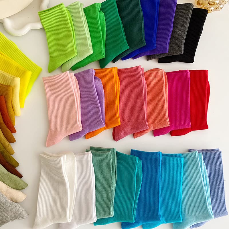 Colorful Mid-Calf Women's Socks Ins Trendy Spring Autumn Thin Candy Colored Cotton Socks Solid Red Stockings For Men And Women