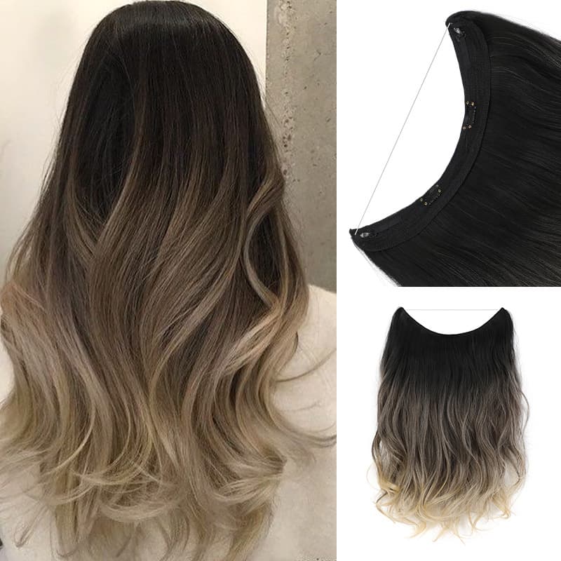 Women's High Temperature Silk Hair Extension Pieces Gradient Color Long Curly Hair Wig One Piece European American