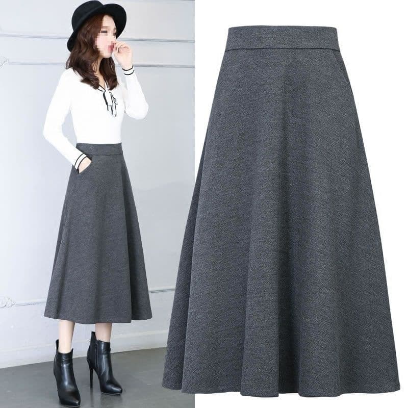 Woolen skirt for women in autumn and winter, large hem skirt, mid-length skirt, umbrella skirt, high waist, slimming, large size long skirt, winter skirt