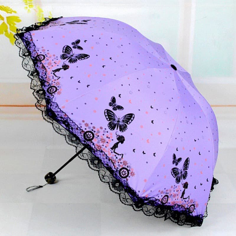 Ladies' All-Weather Umbrella, Compact Folding Design, Korean-style UV Protection Sun Umbrella with Three-Fold Mechanism