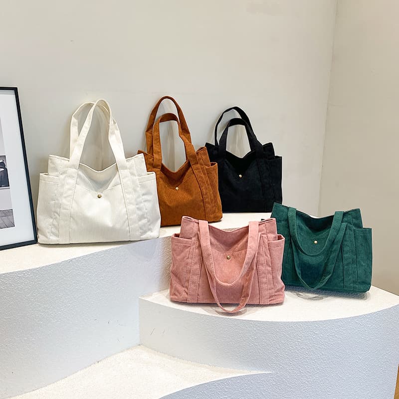 Cross-border new shoulder bag large capacity tote bag corduroy Japanese simple handbag college style canvas women's bag
