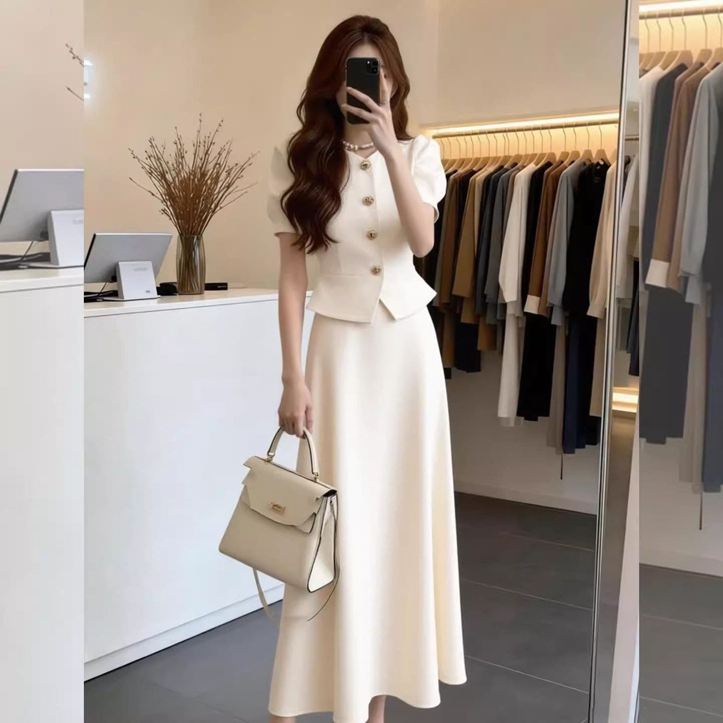 Elegant Puff Sleeve Top for Women, New Summer French-Style Short Jacket and Skirt Two-Piece Set