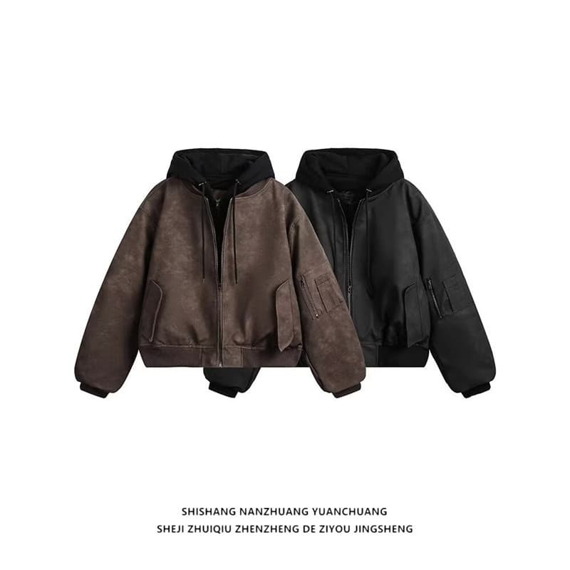 2026 American-style Two-in-One Jacket Men's Winter Coat Spring/Autumn Casual Loose Hooded Jacket