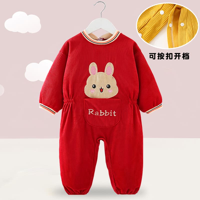 Autumn and winter baby smock crawling suit baby one-piece protective clothing children's one-piece full-body waterproof and anti-dirty crawling suit for outer wear