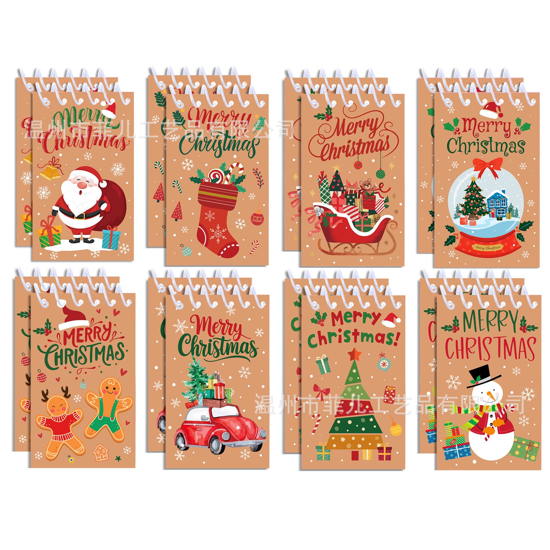 XQ103 Christmas kraft-colored spiral notebook gingerbread man decoration pocket diary student vertical-flip loose-leaf notebook