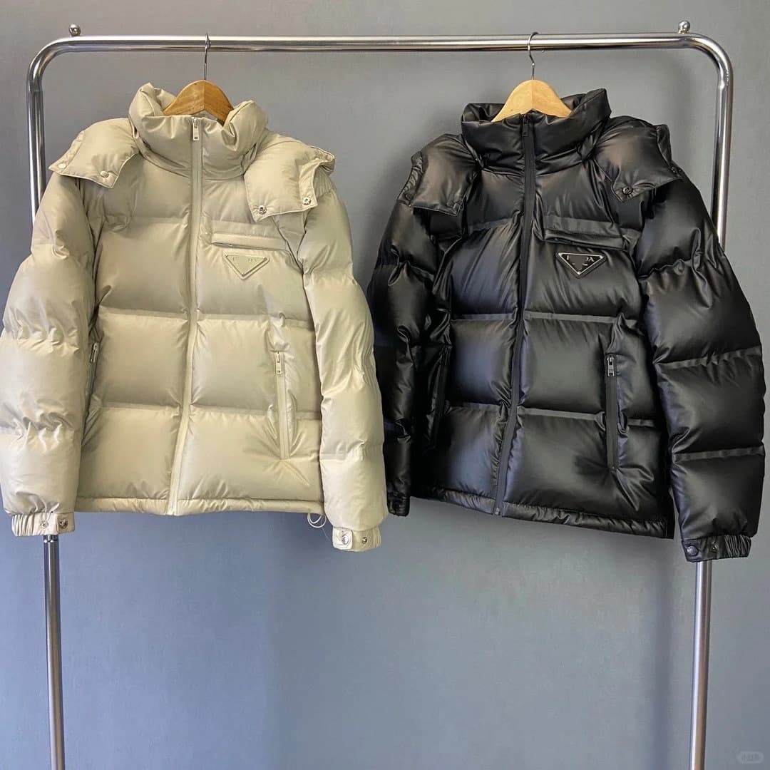 P Brand 25s New Chest Triangle Logo Unisex Couple's Hooded White Duck Down Down Jacket Cold-Proof Warm Jacket Coat