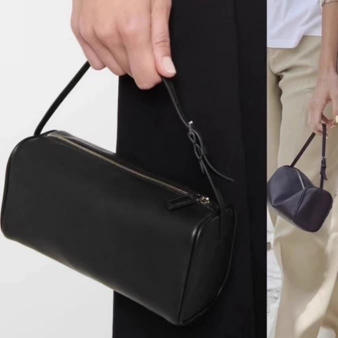 [Ready Stock] The Row Pen Holder Bag Cowhide Small Square Bag Pencil Bag Baguette Bag Handbag Handbag