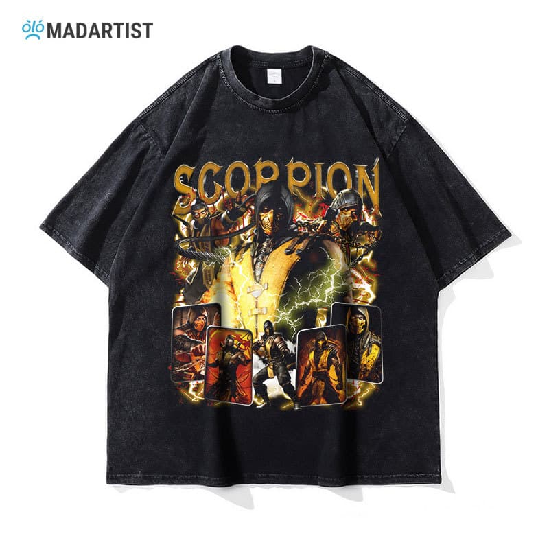 Fighting game Mortal Kombat T-shirt washed and distressed short-sleeved American retro digital print half-sleeve trendy brand men's clothing