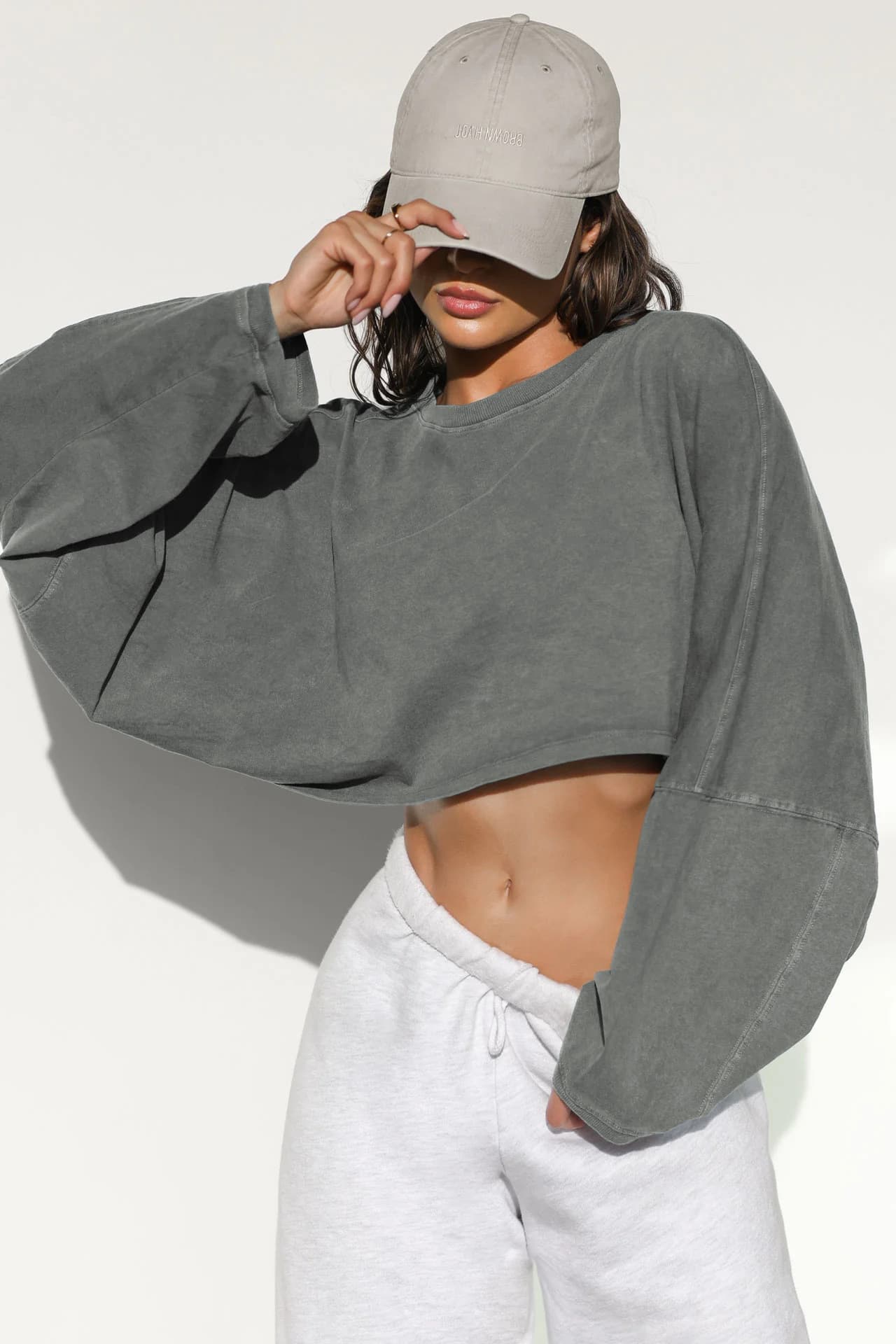 2025 Cross-border Crop Top Round Neck Hoodie Women's European and American Short Sports Base Layer T-Shirt Knitwear Long Sleeve Top