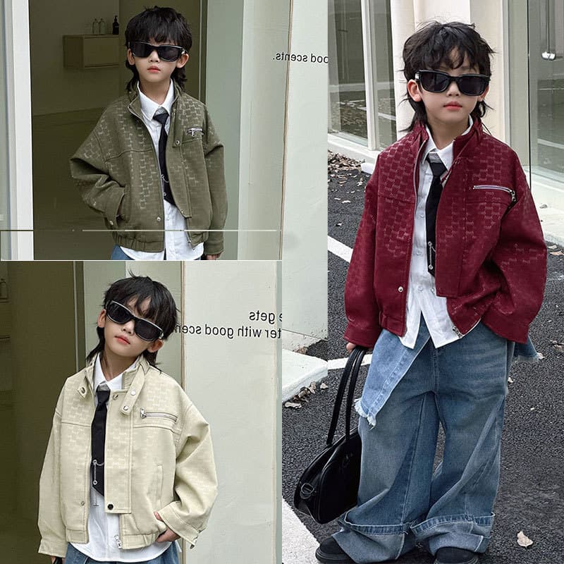 Boys' Leather Jacket Set 2025 Autumn New Style Children's Letter Leather Top Stylish Children's Clothing Jacket One Piece Dropshipping Trendy