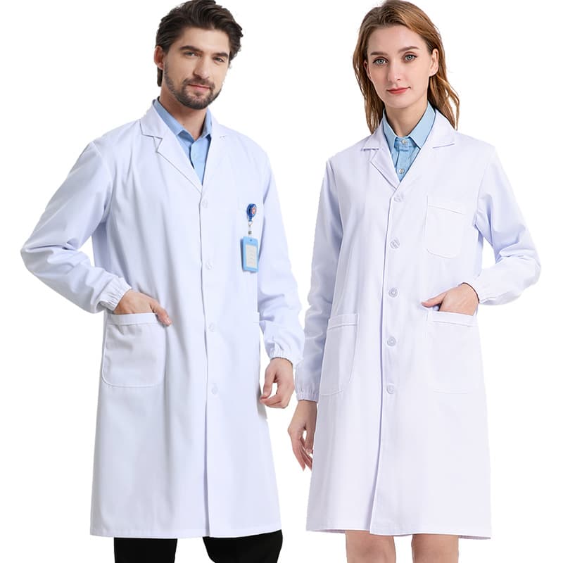 White Lab Coat Long Sleeve Unisex Nurse Doctor Student Experiment Coat Medical Workwear with Logo Printing