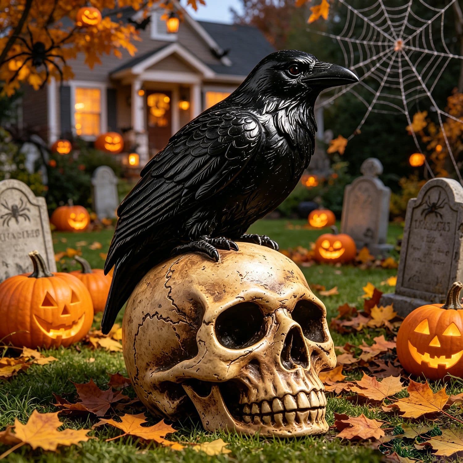 Popular Crafts, Gardening, Courtyard, Balcony, Outdoor Decoration, Halloween Crow Skull Resin Ornaments, Sculptures