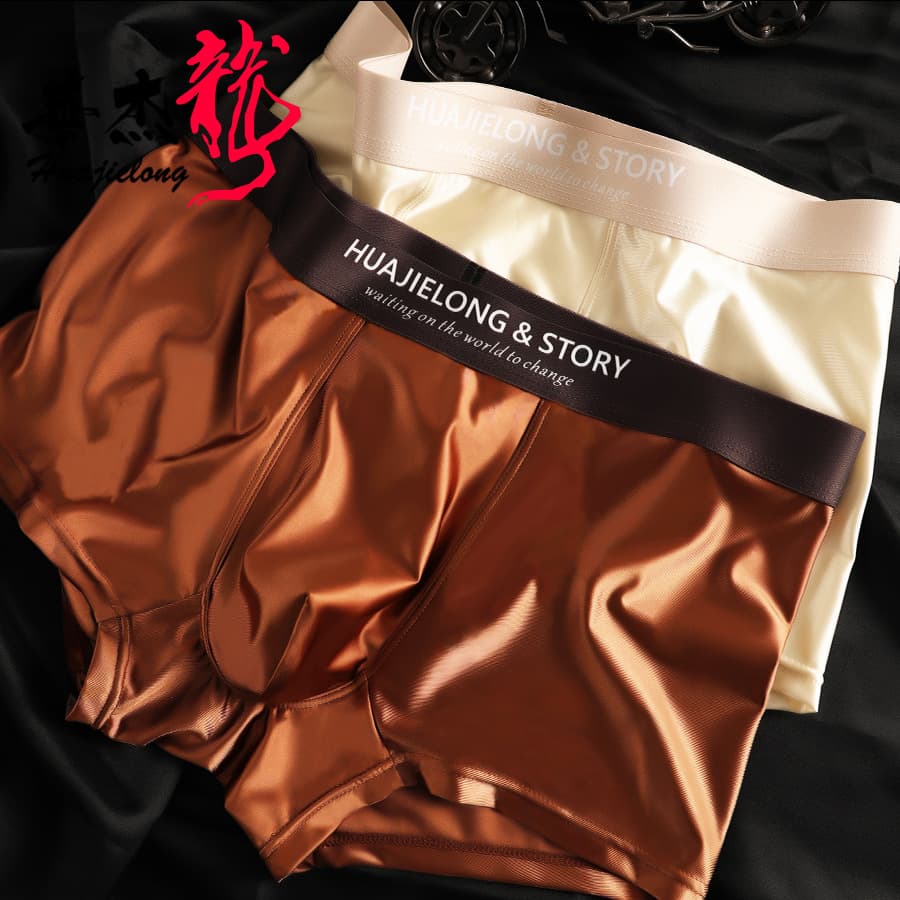 Huajielong Men's Boxer Briefs Ice Silk New Solid Color Wholesale Mid-Rise Plus Size Breathable Men's Flat Briefs Drop Shipping Available