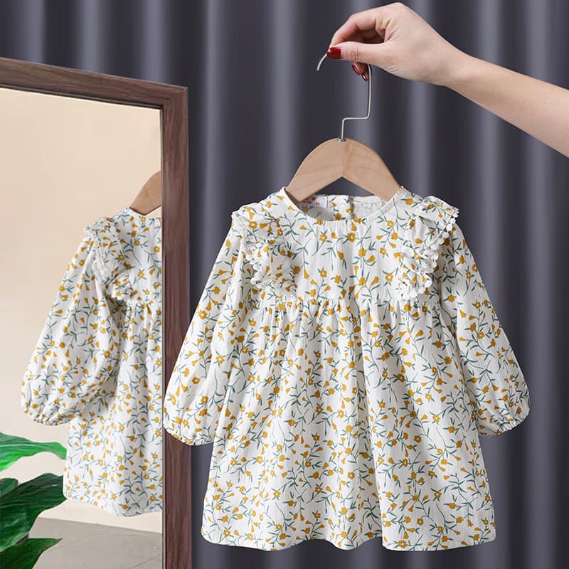 Children's Long Sleeve Cotton Princess Dress 2024 Spring Autumn New Style Rural Wind Baby Clothes Daily Casual Dress