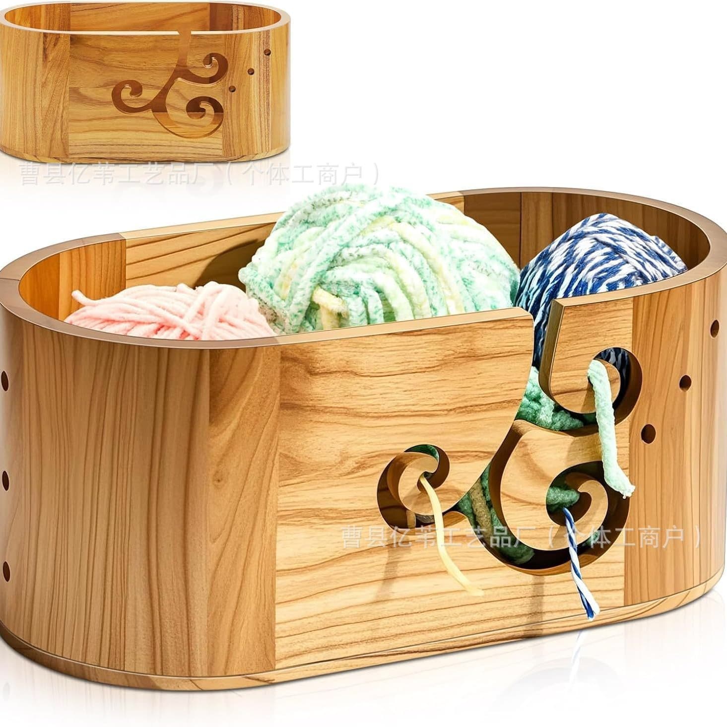 Cross-border Wooden Yarn Bowl Oval Knitting Tool Yarn Storage Box Spool Holder Crochet Yarn Bowl