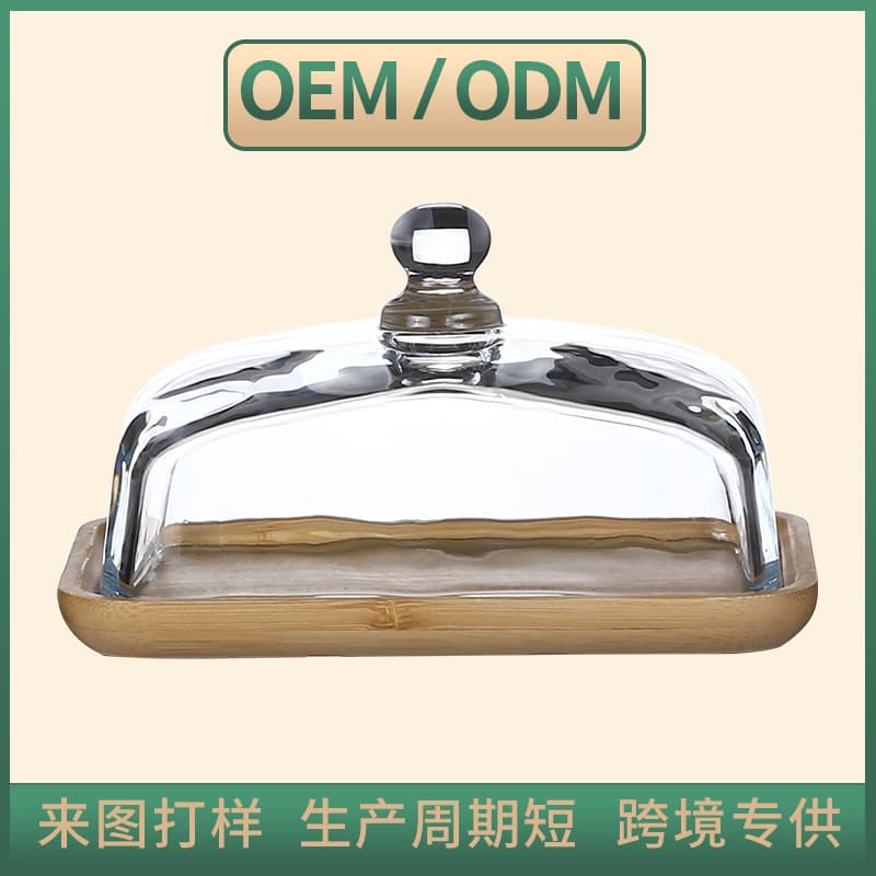 Lychee sea bamboo cake plate, simple transparent glass dish, dessert and pastry Western plate, display tray, export butter dish