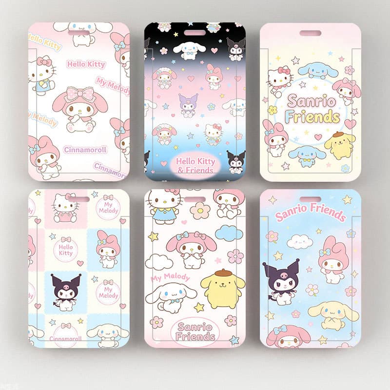 Sanrio Cartoon Cute Portable Student Sliding Card Holder for Meal Card, Transit Card, ID Card, Hard Shell Protective Case
