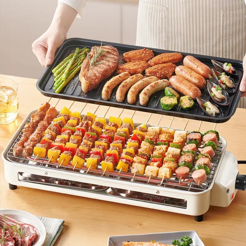 Smokeless electric barbecue grill, household barbecue rack, electric grill pan, outdoor barbecue machine, kebab grill, multi-functional indoor electric grill.