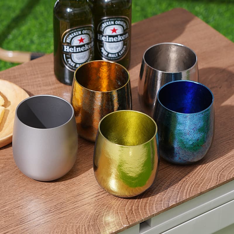 Pure titanium beer mug, host cup, double-layer insulated egg-shaped cup, large-bellied portable outdoor colored titanium water cup.