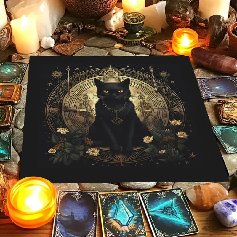 Cross-Border Hot Selling Vintage Zodiac Altar Cloth Five-Pointed Star Tarot Black Oracle Cloth Tarot Table Cloth Mat