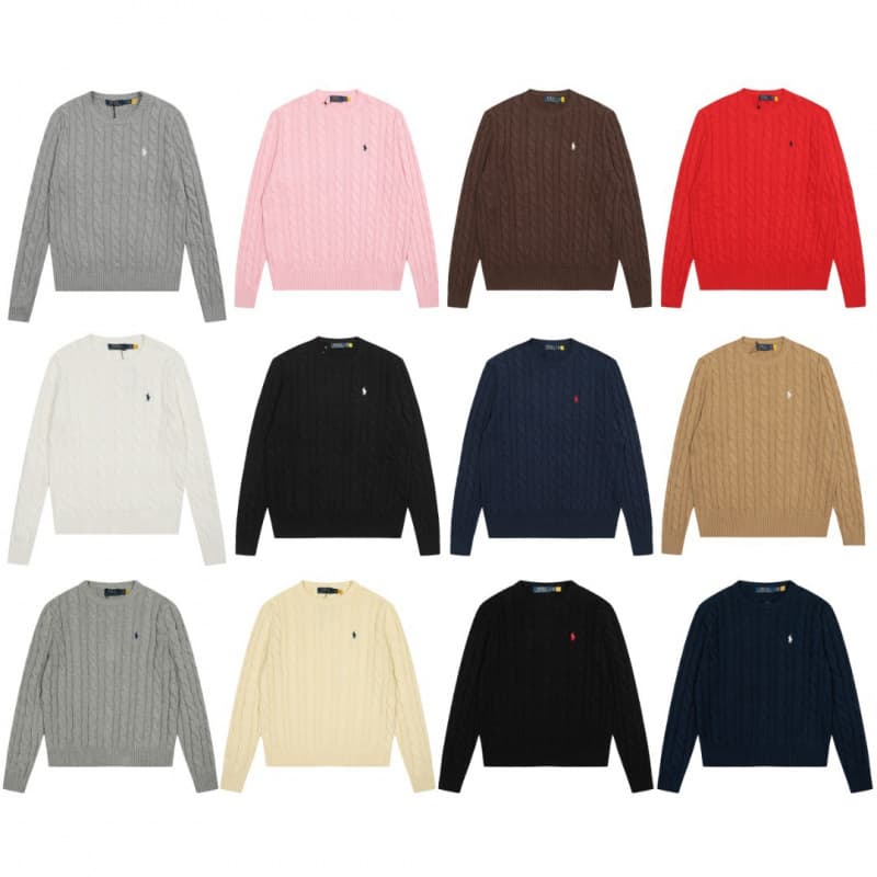 [High Quality] Ralph Lauren Classic Basic Versatile Unisex Knit Pullover Crew Neck Sweater