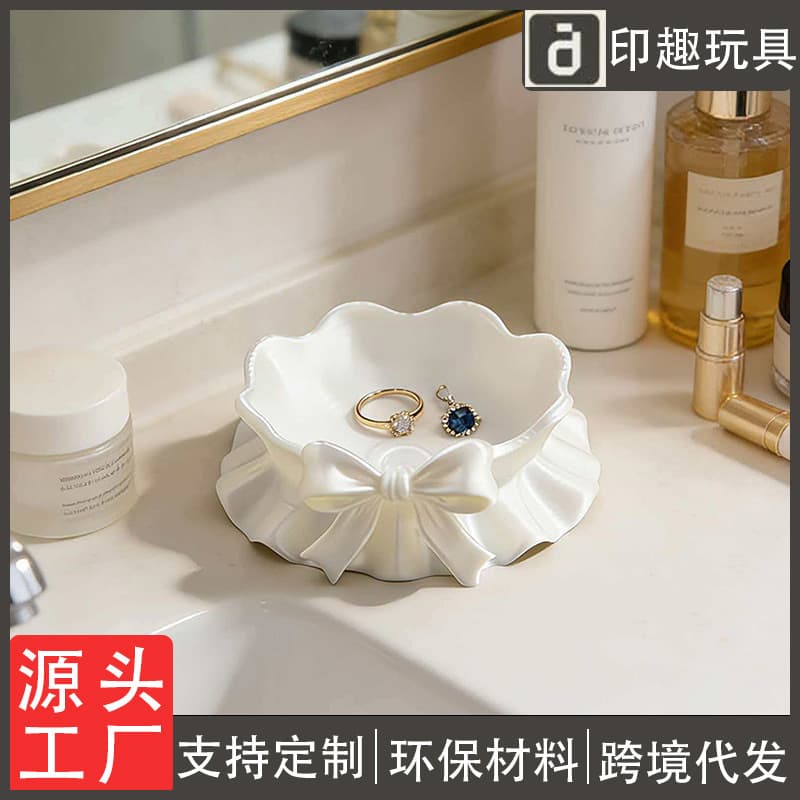Cross-border hot selling 3D printed bow jewelry storage tray cute frilly bow jewelry tray desktop storage tray