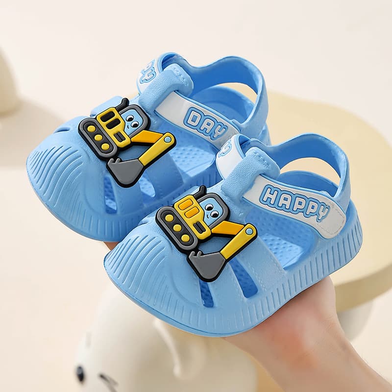 EVA Children's Summer Sandals, Cartoon Excavator Design, Soft Sole, Non-Slip, Baby Walker Sandals for Boys and Girls