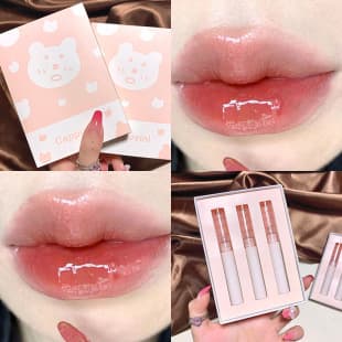 3-piece Lip Gloss Set Combination Water-gloss Nourishing Mirror Lip Gloss Women Gift Box Wholesale Lip Color Brightening Student Cosmetic