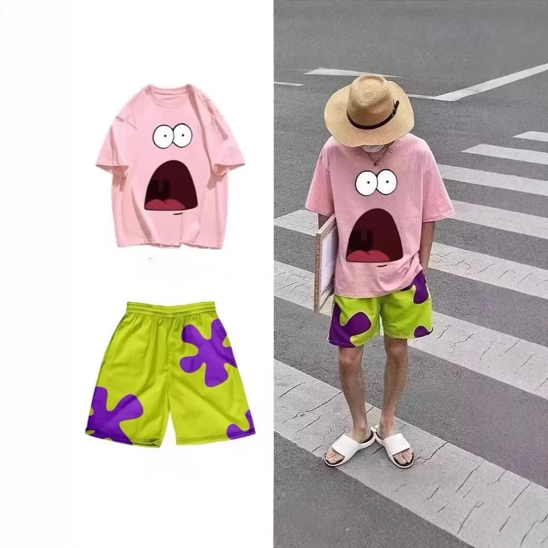 Short Sleeve Quick-Dry SpongeBob Shorts Men's American Basketball Sports Five-Point Pants Ins Set Breathable Beach Shorts