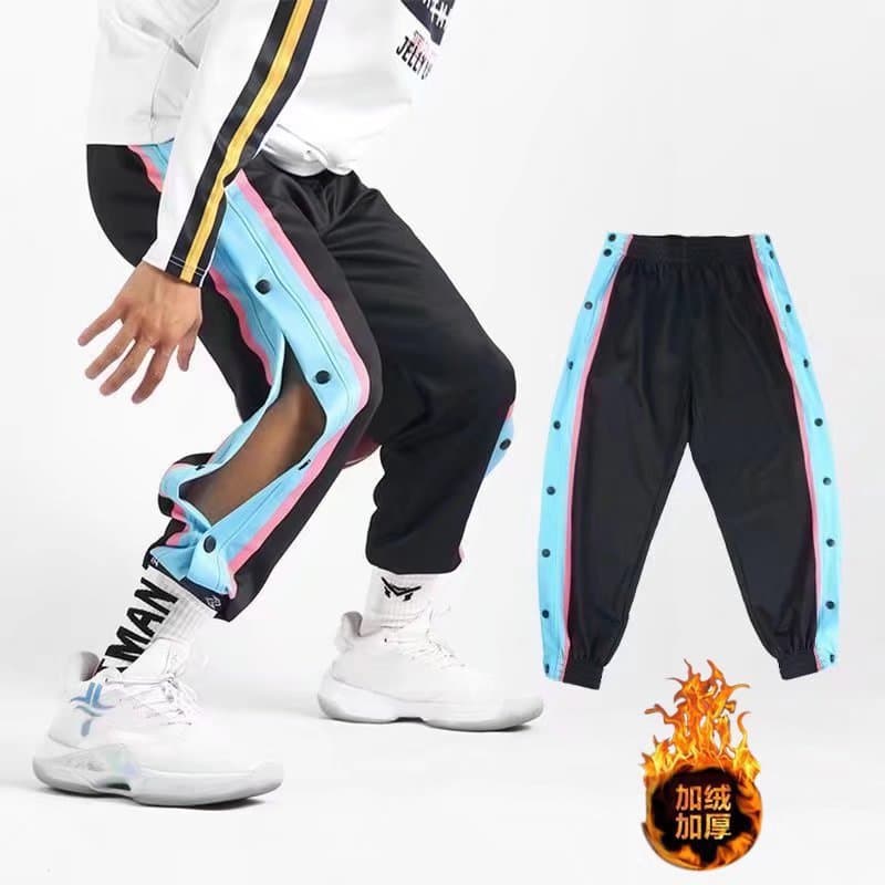 American-Style Full-Button Fleece-Lined Pants for Men, High Street Spring, Autumn, and Winter Loose Casual Jogger Training Basketball Pants