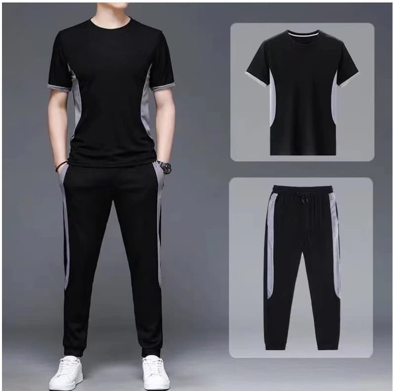 Men's Cool Lightweight Elastic Thin Quick Dry Summer Trend Nine-Piece Casual Sports Set Classic Loose Fit Comfortable Clothing