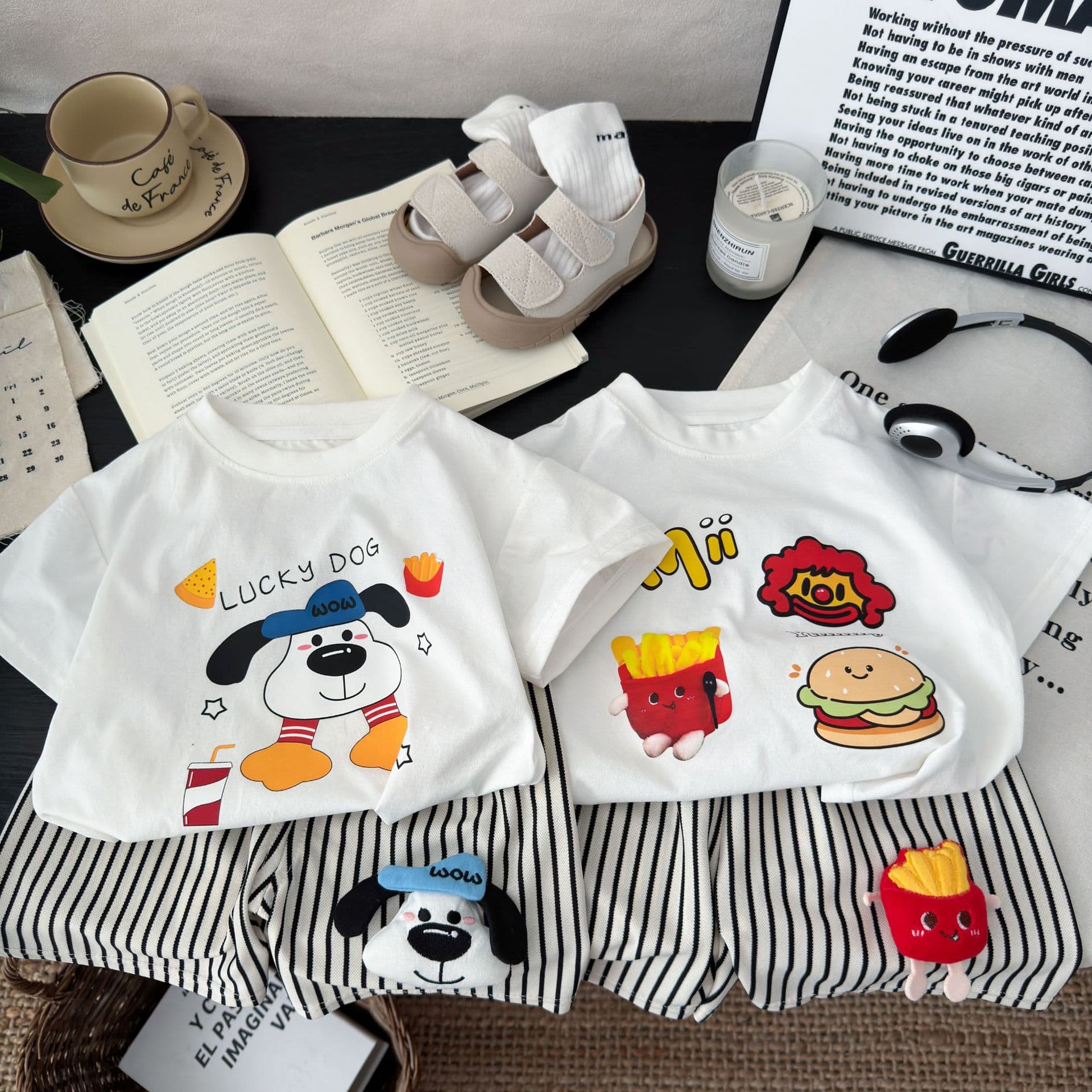 【Class A Doll Set】Kids Korean-Style Summer Boys Cartoon Short Sleeve and Shorts Two-Piece Set