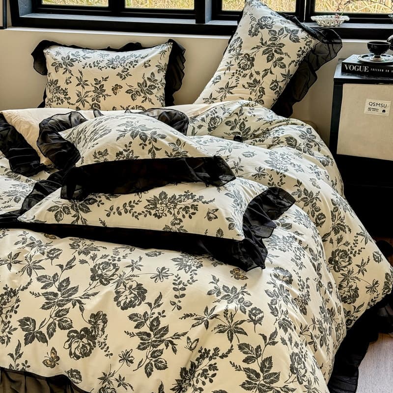 Hepburn Style All-Cotton Lace Bed Four-Piece Set Pure Cotton Princess Style Duvet Cover Retro Bedding Three-Piece Set Popular Style