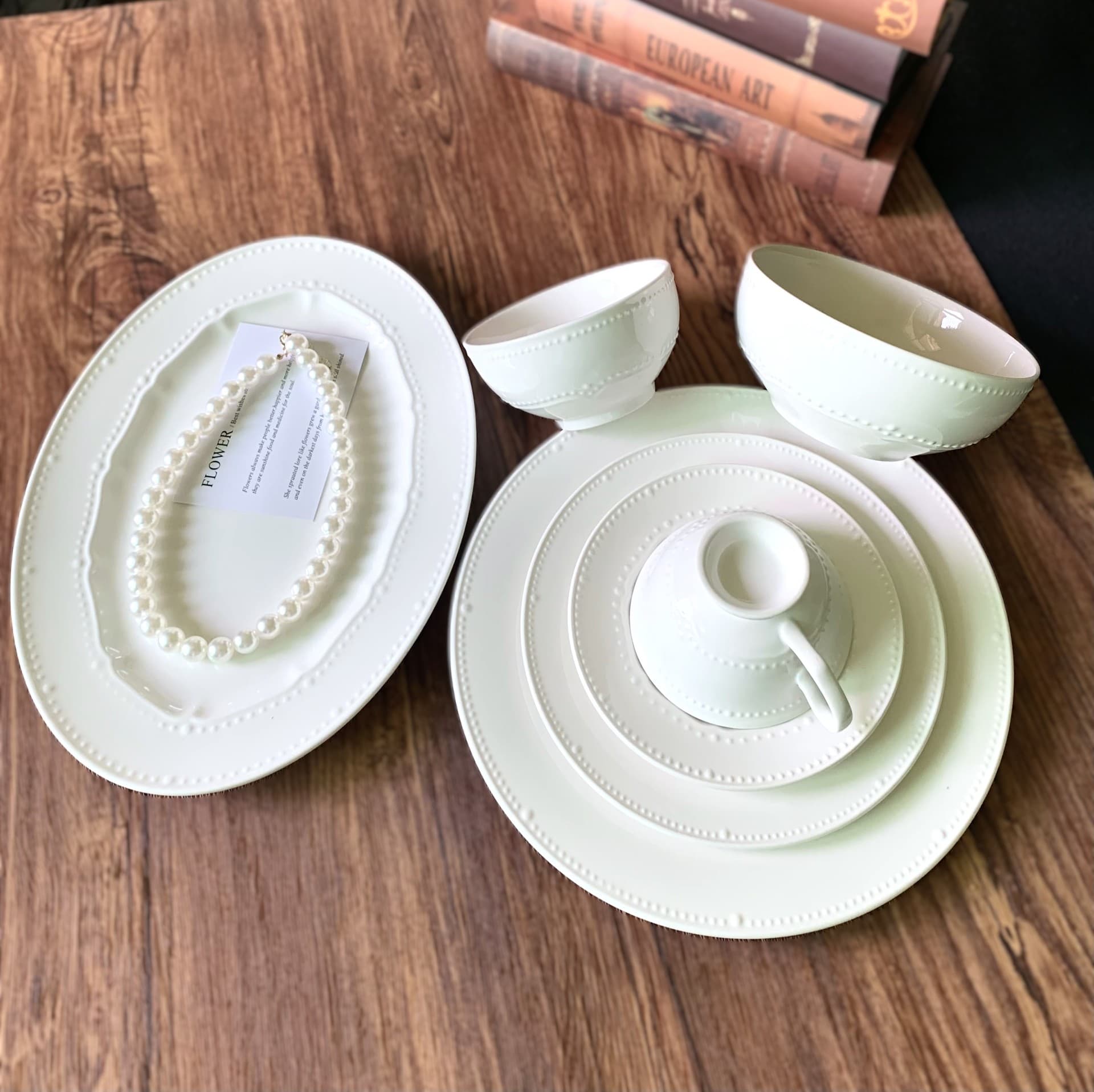French bead dot ceramic tableware set high temperature resistant bowls and plates pure white ceramic plate cake plate tray dessert tableware