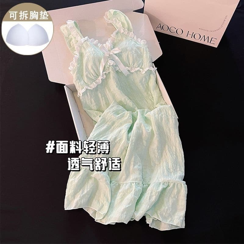 Summer Women's Camisole Sleeveless Cloud Cotton Sleep Dress with Built-in Bra 2026 New Thin Sweet Nightgown