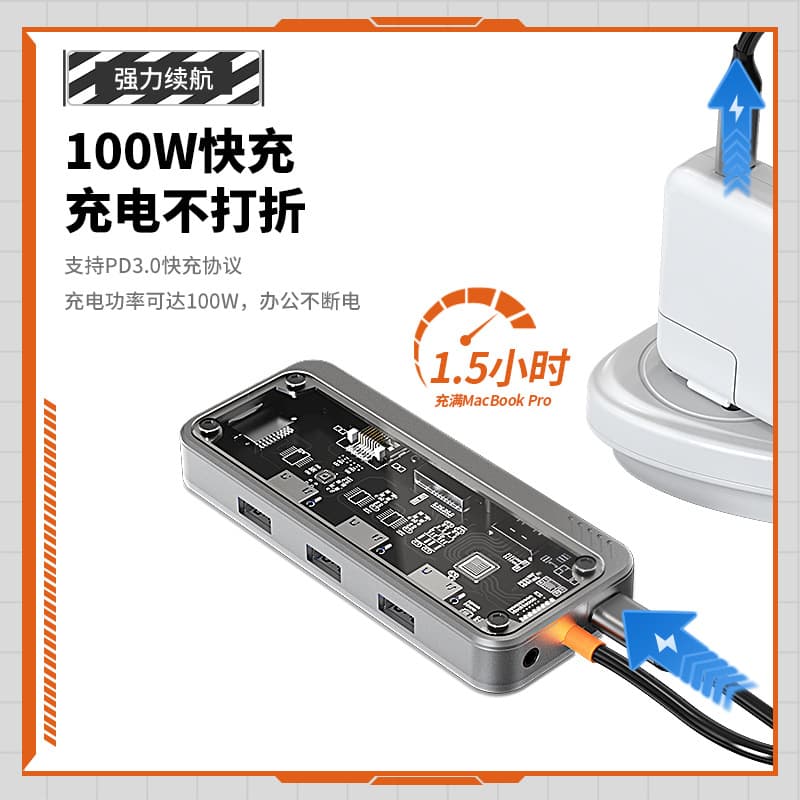 Best-selling Transparent 10-in-1 Type-C Docking Station USB Hub Adapter for Laptops