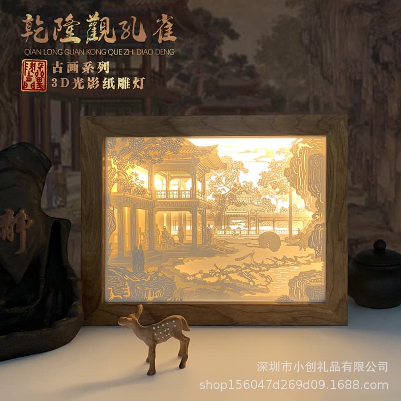 A drop-shipping gift, creative small table lamp, night light, ancient style ornaments, handicrafts, 3D three-dimensional light and shadow paper carving lamp