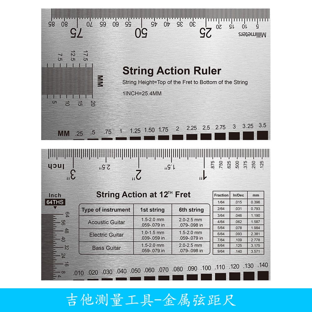 Guitar Repair Tool String Action Ruler for Acoustic, Bass, Classical, Electric Guitar Measuring Tool String Height Gauge